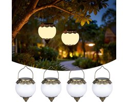 Pack of 4 Outdoor Solar Lights Hanging with Ground Spit, Vintage Solar Lantern Outdoor IP65 Weatherproof Outdoor Solar - ShopVlot
