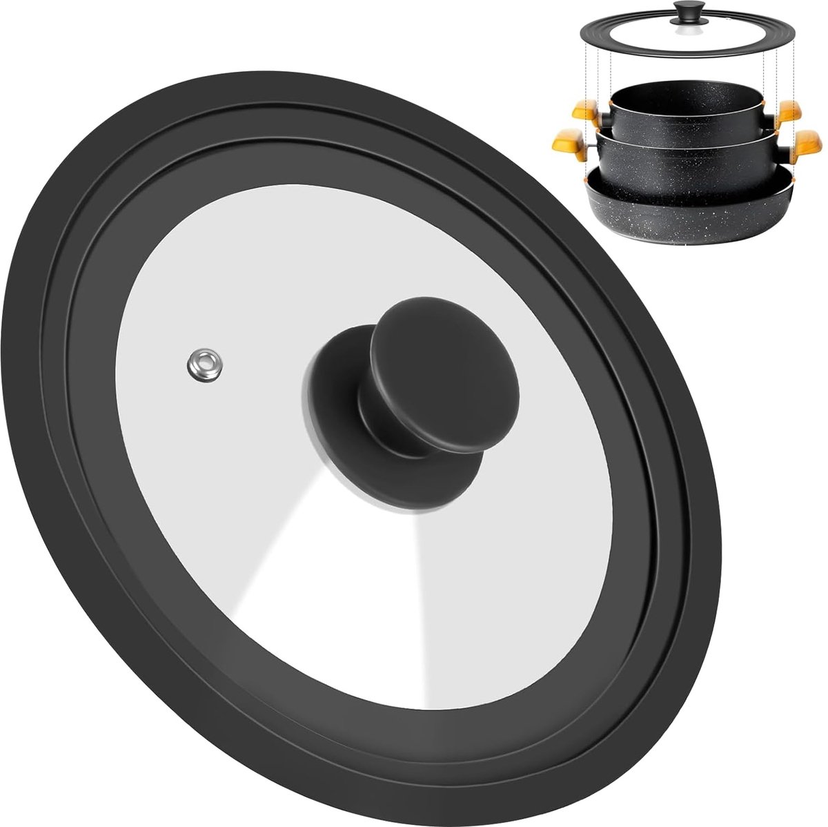 Universeel deksel 16/18/20 cm - glazen met siliconen rand - hittebestendig - ideaal voor potten en pannen - ShopVlot