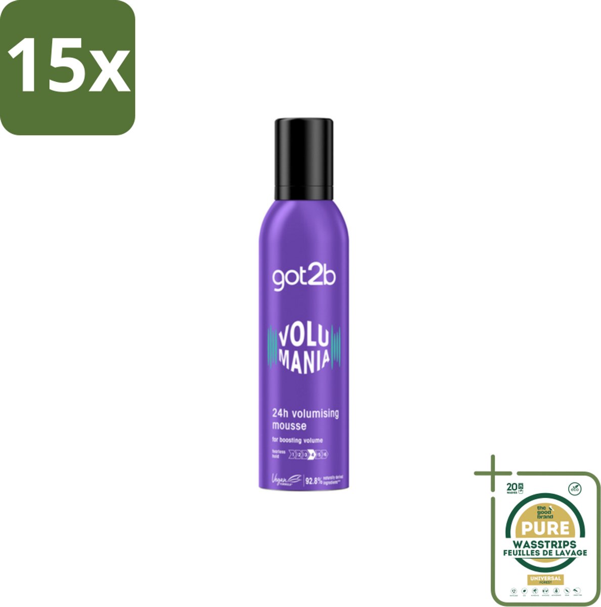 15 x Got2B - Volumemousse - Volumania 24H - 250 ml - Grootverpakking - Haar Volume - Volumemousse - 24 Uur Hold - Vegan Haarproduct - Natuurlijke Formule