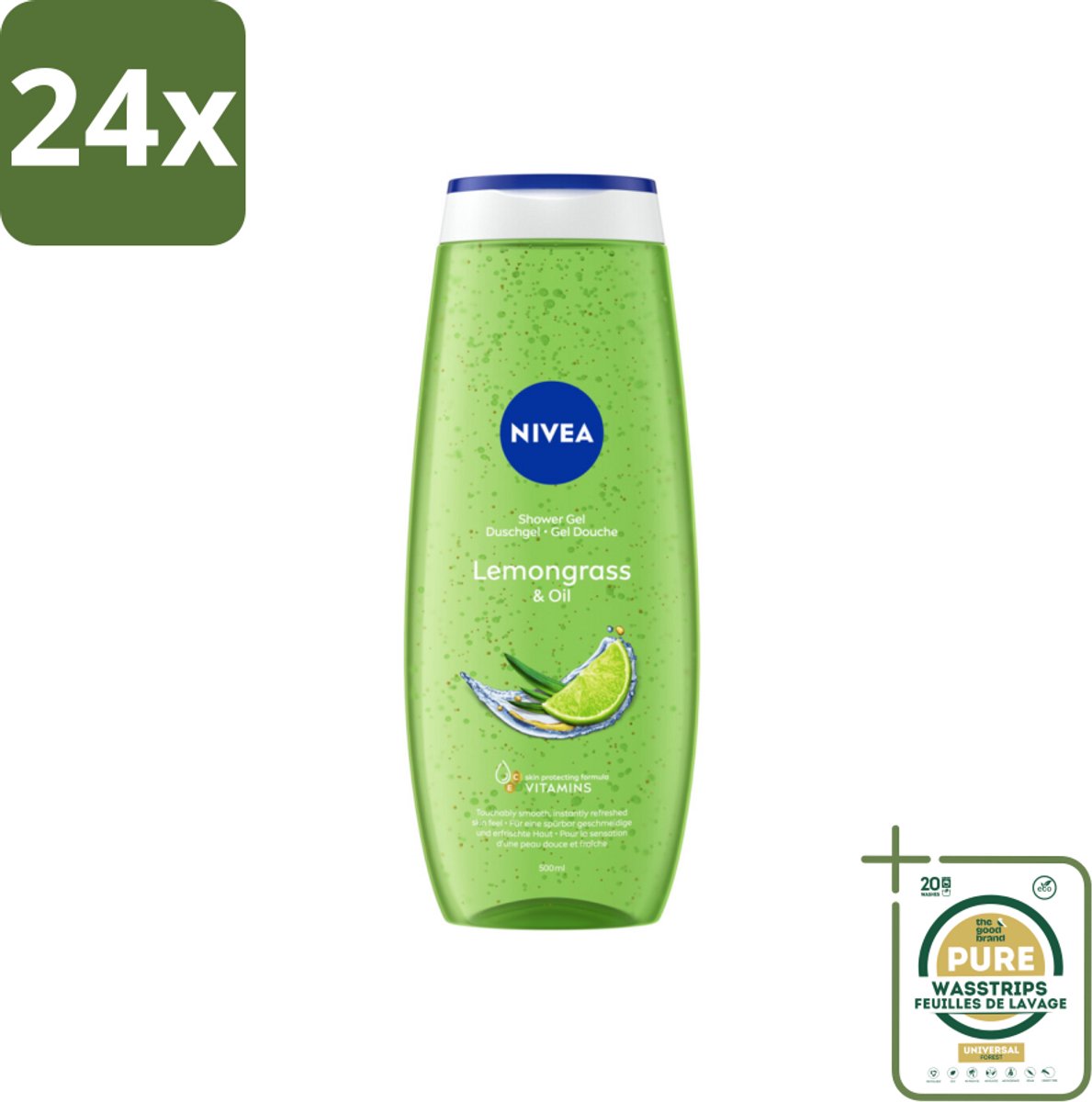 NIVEA - Douchegel - Citroengras & Olieverzorging - Glad & Verfrissend Huidgevoel - 500 ml - Voordeelverpakking - 24 stuks - Douchegel met natuurlijke oliën - Hydraterende douchegel