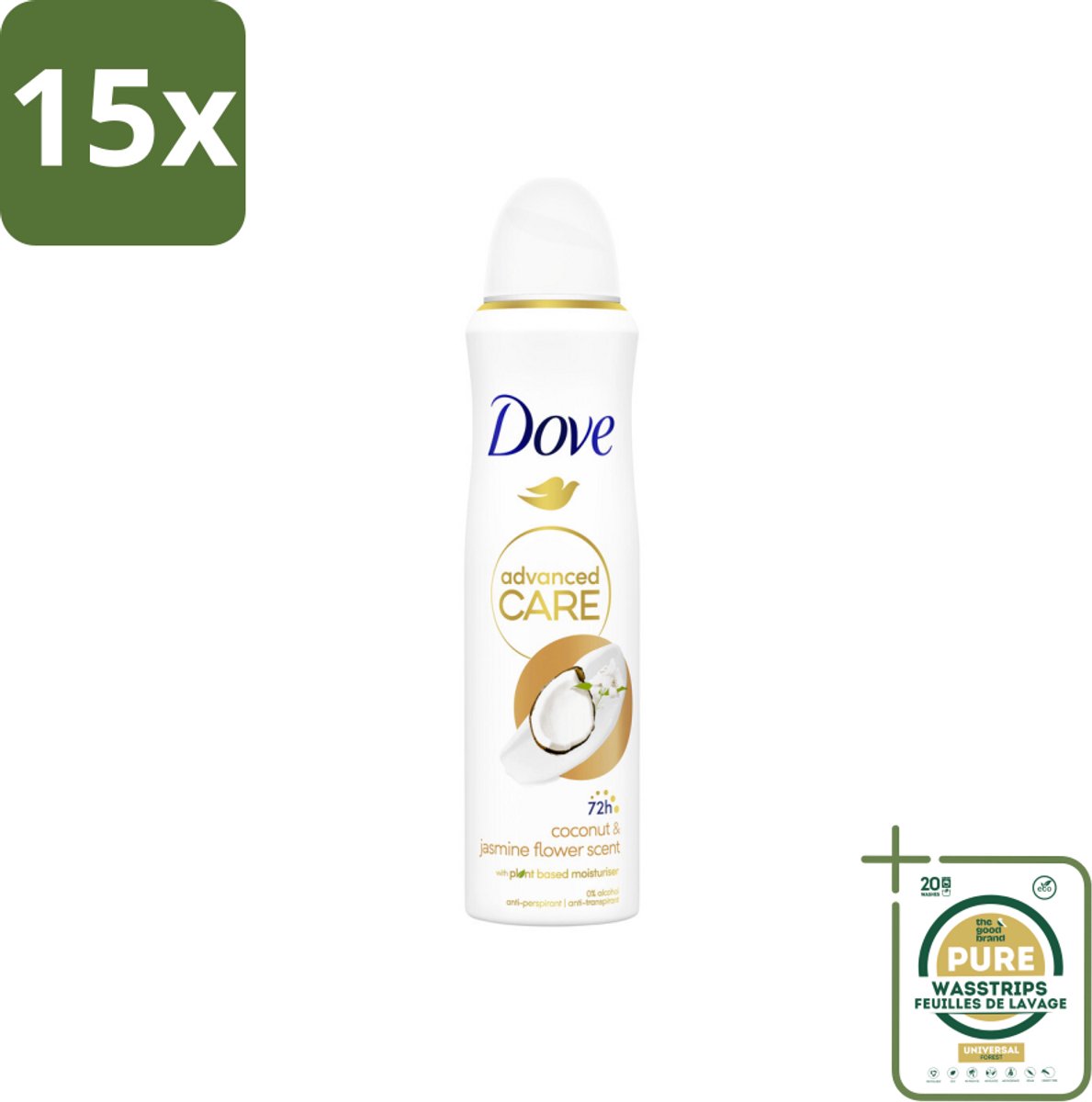 15 x Dove Deodorant Spray - Advanced Care - Kokos & Jasmijnbloem - 150 ml - Grootverpakking - Dove Deodorant Spray - Kokos En Jasmijn - Anti-transpirant Spray - Okselhuid Verzorging - Zweetbehandeling