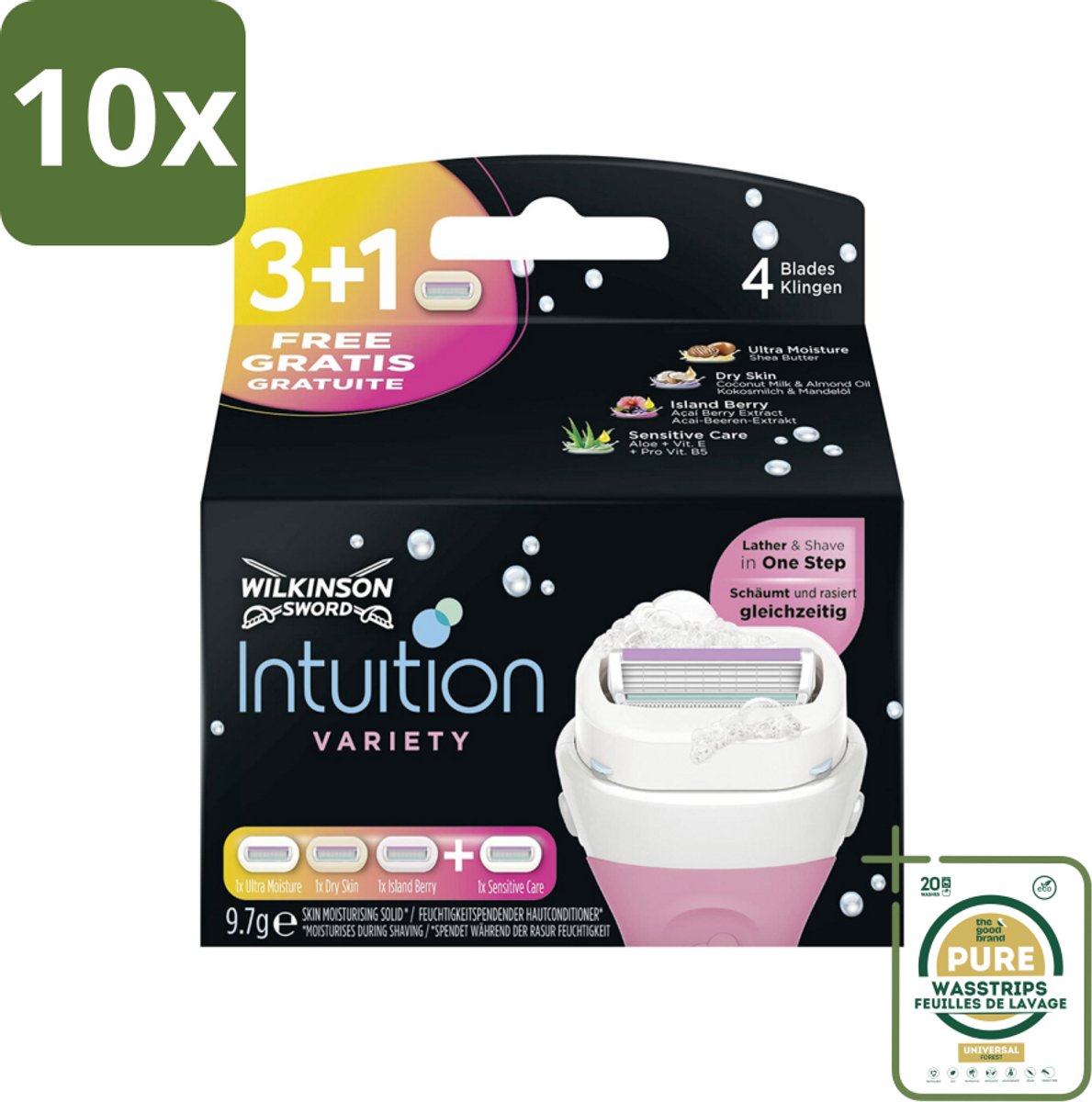 10 x Wilkinson Sword - Navulmesjes - Intuition 2-in-1 Variety - Diverse Gevoelige Huidtypes - 4 mesjes - Grootverpakking - Scheermesje Vrouw - Navulmesjes - Scheerbeurt - Huidverzorging - Schuim En Scheer