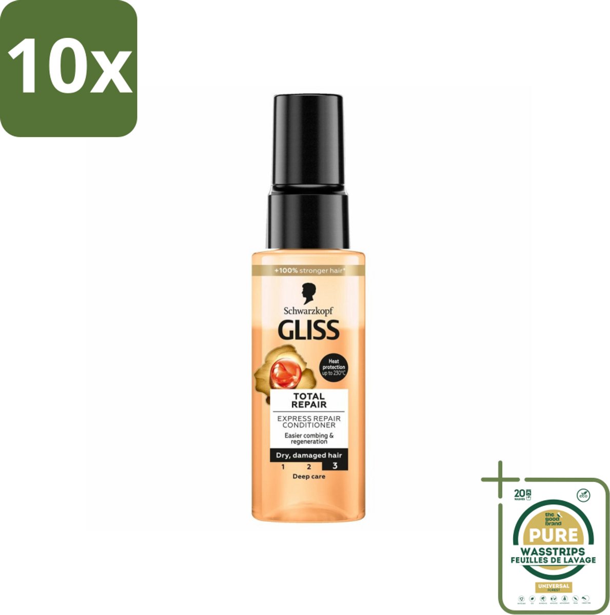 10 x Gliss - Total Repair - Express Repair Conditioner - Deep Care - 70 ml - Grootverpakking - Haarkleur - Haarverzorging - Haarherstel - Droog Haar - Beschadigd Haar