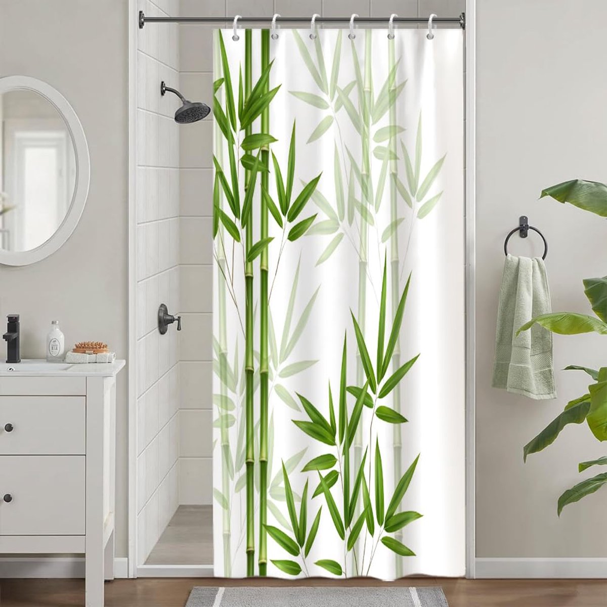 Douchegordijn 90 x 180 cm - bamboe groen - anti-schimmel - sfeervolle badkamerdecoratie - ShopVlot