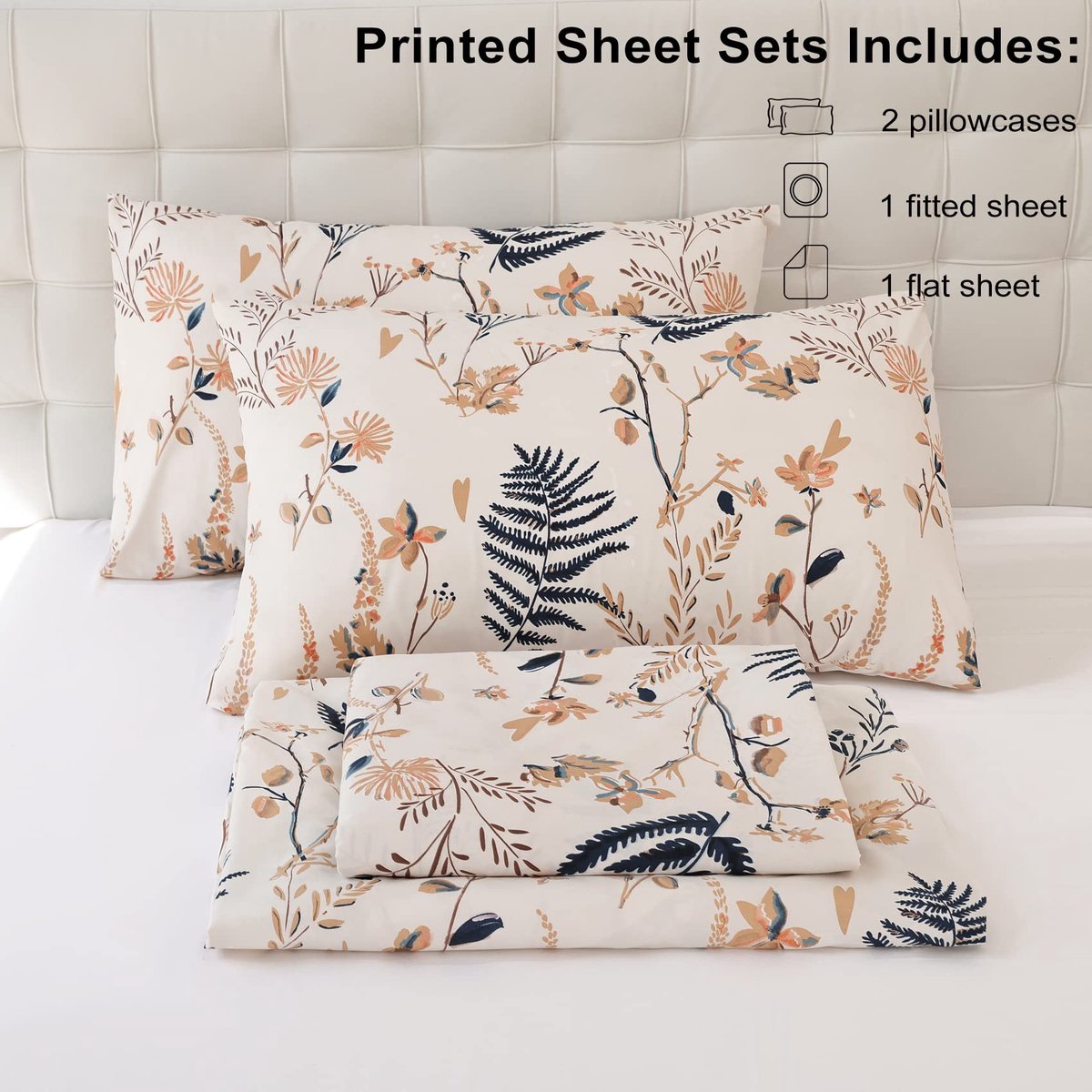 Beddengoedset queensize luxe - 4-delige microvezelset - bloemen en bladeren - hypoallergeen en zacht - ShopVlot