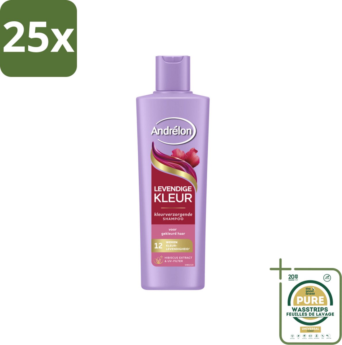 25 x Andrélon – Shampoo – Levendige Kleur – 250 ml - Grootverpakking - Kleurbehoud Haar - Levendige Kleur Shampoo - Hibiscus Extract Shampoo - UV-filter Shampoo - Gekleurd Haar Verzorging