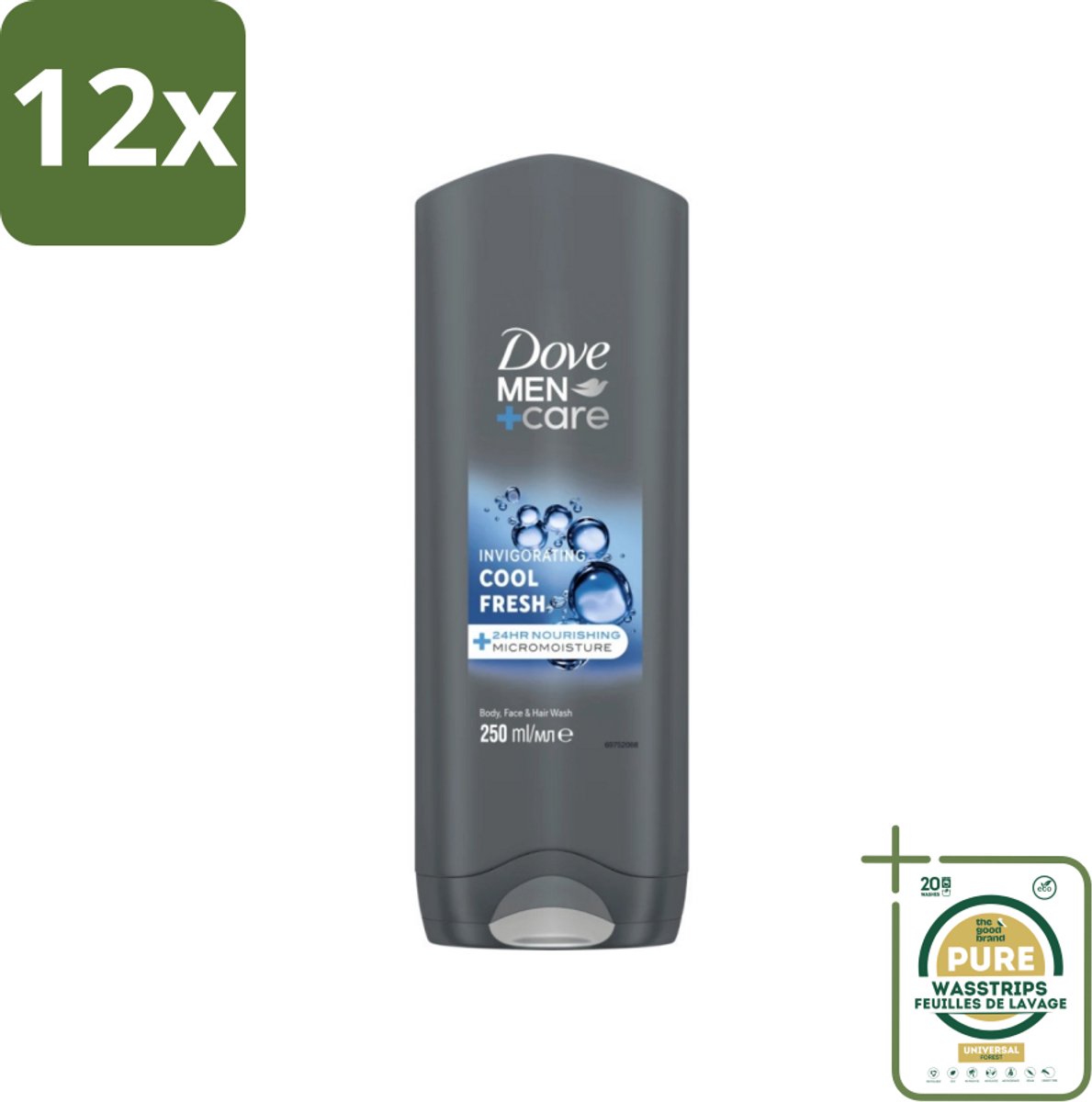 Dove Men+Care Douchegel - Cool Fresh - Voordeelverpakking - 12 stuks - Hydraterende douchegel - Dove men+care
