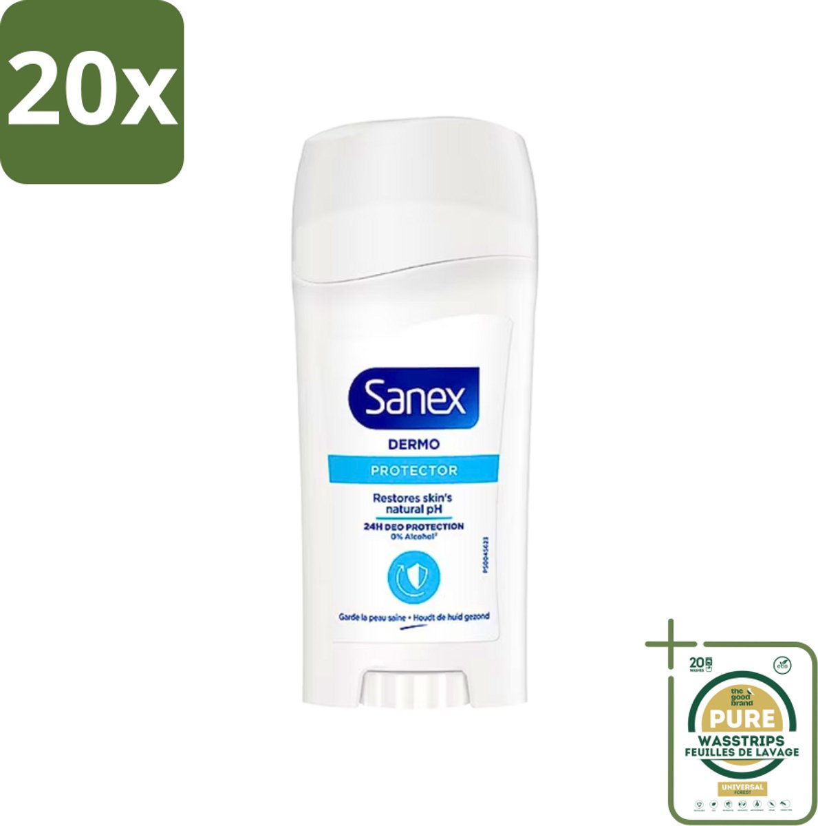 20 x Sanex - Deodorant Stick - Dermo Protector - Huidvriendelijke Formule - 65 ml - Grootverpakking - Huidbescherming - Deodorant Stick - Huidvriendelijk - Zweetbehandeling - Geurbehandeling