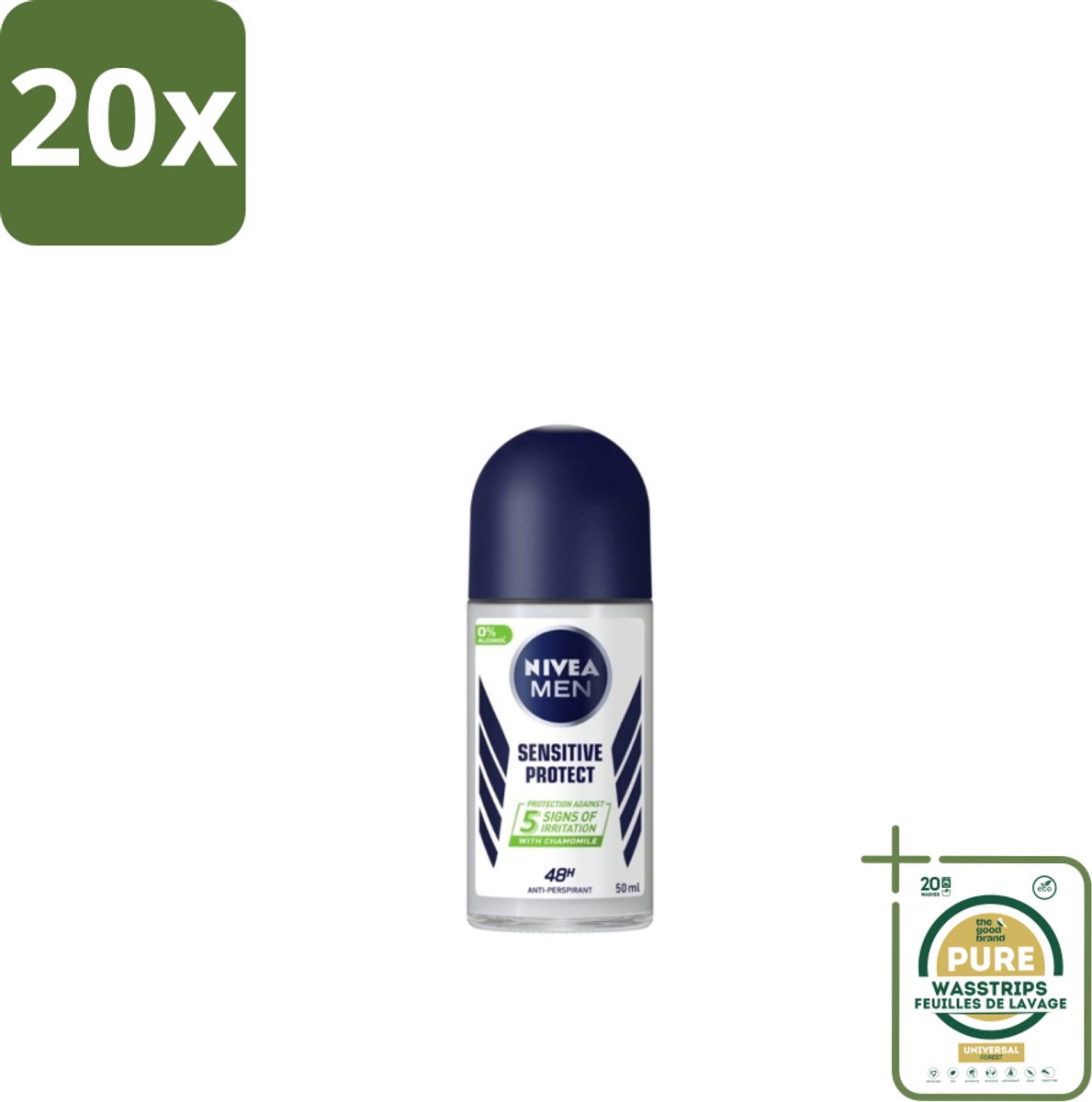 20 x NIVEA MEN - Deodorant Roller - Sensitive Protect - 50 ml - Grootverpakking - Gevoelige Huid - Anti-transpirant - Deodorant Roller - Zweetbescherming - Huidverdraagzaamheid