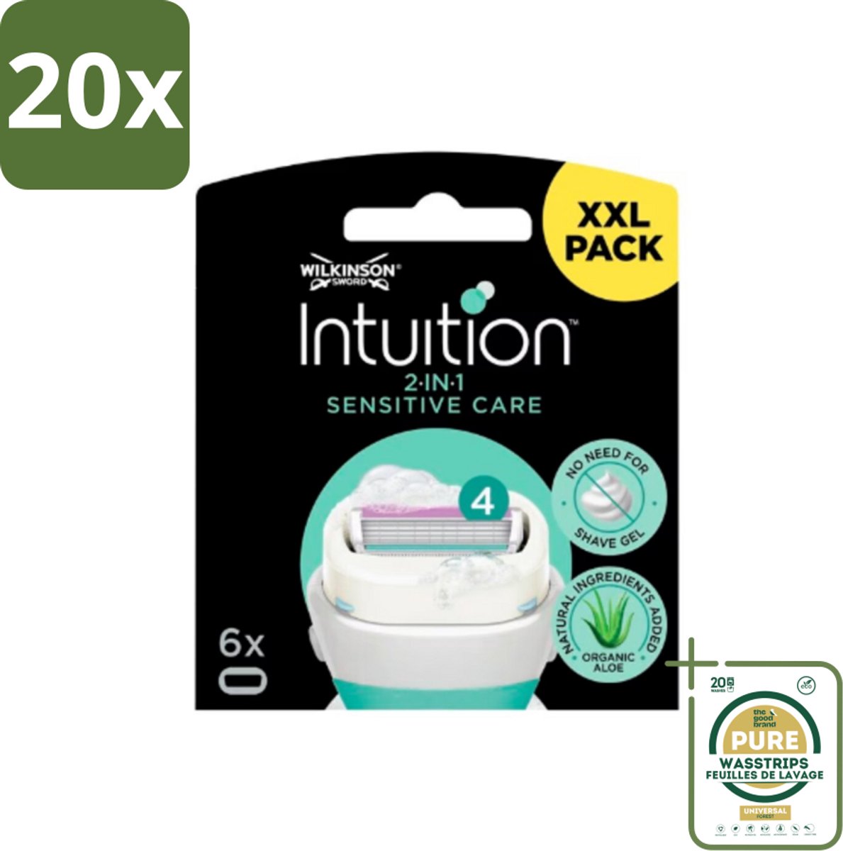 20 x Wilkinson Intuition - Navulmesjes - 2 in 1 Sensitive Care - Voor Gevoelige Huid - 6 mesjes - Grootverpakking - Gevoelige Huid - Scheren - Navulmesjes - Schuimende Huidconditioner - Dermatologisch Getest