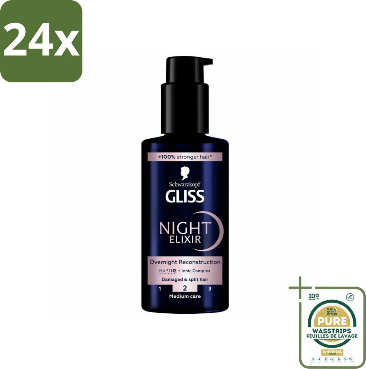 Gliss - Haarserum - Night Elixer Overnight Reconstruction - Tegen Gespleten Haarpunten - 100 ml - Voordeelverpakking - 24 stuks - Gespleten haarpunten - Haarherstel