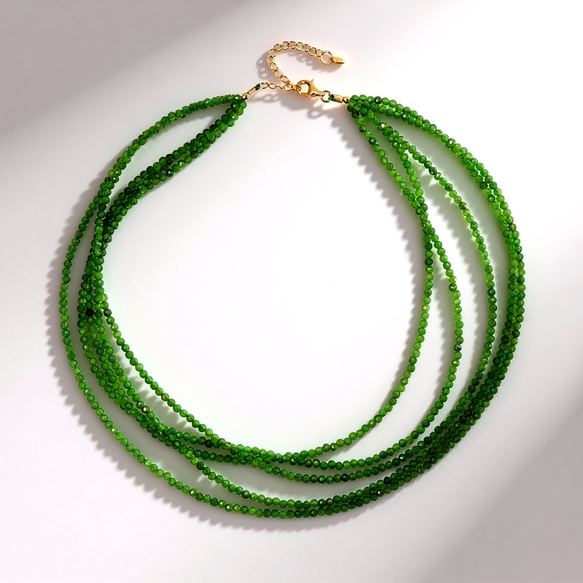 Cavill - Verstelbare Meerstrengs Halsketting - 925 Sterling Zilver Goudverguld - 121,823 ct Russische Diopsied - Ronde Groene Kralen - Elegant
