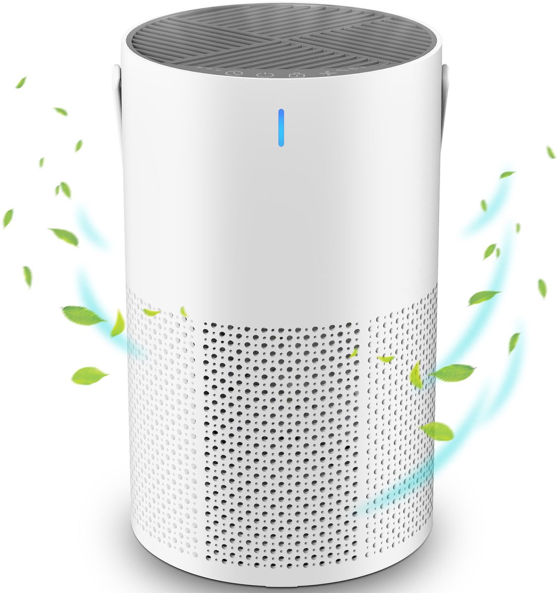 MODFU Luchtreiniger & Luchtzuiveraar 26x16x16 cm – HEPA-filter, Stille Slaapmodus met Nachtlampje, Timer en 3 Snelheden – Geschikt voor Slaapkamer, Woonkamer en Kantoor – Wit