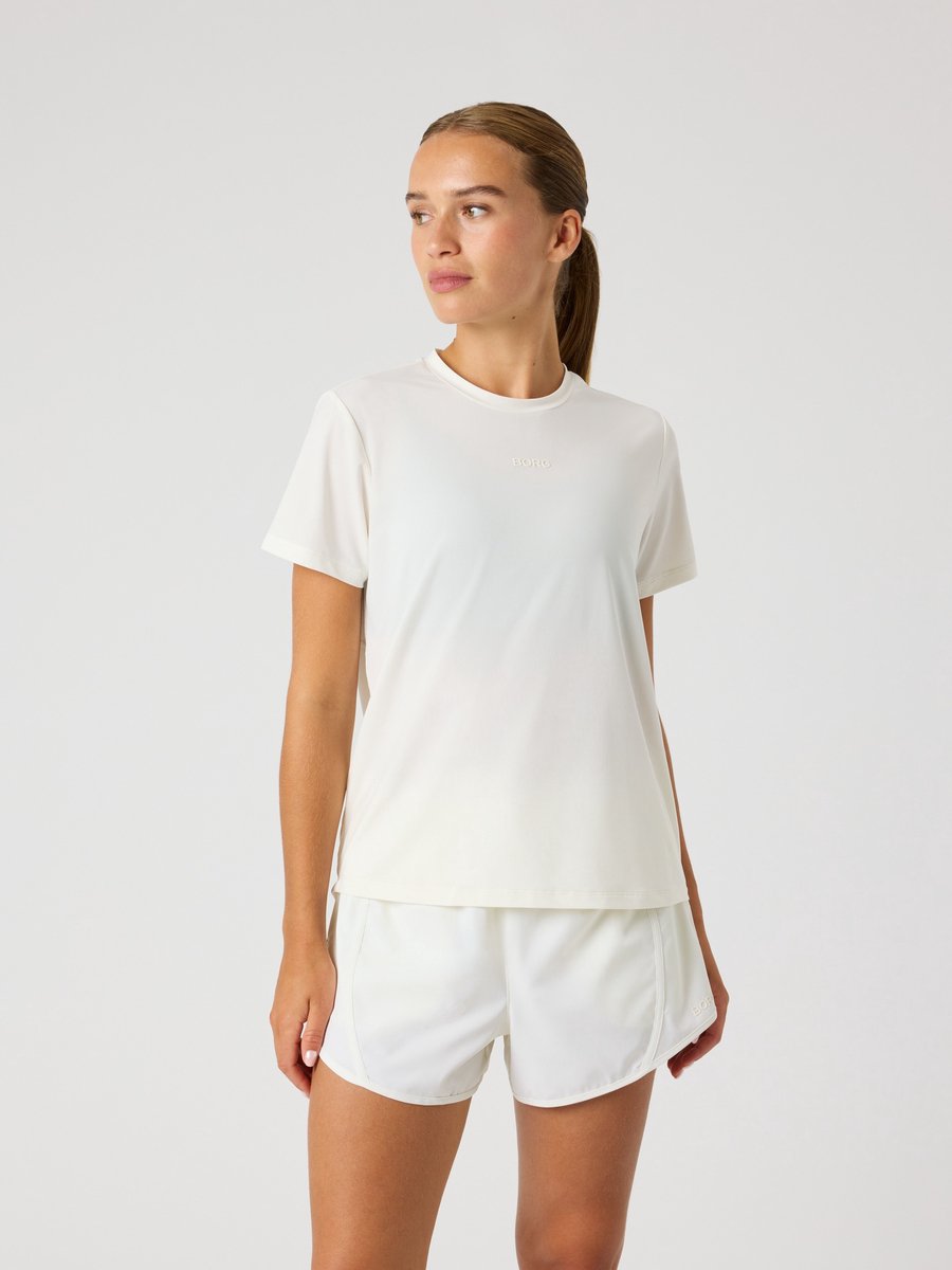 Björn Borg Sportshirt Dames Korte Mouwen Vrouwen - Gerecycled Polyester - Tofu Gebroken Wit - Maat XL