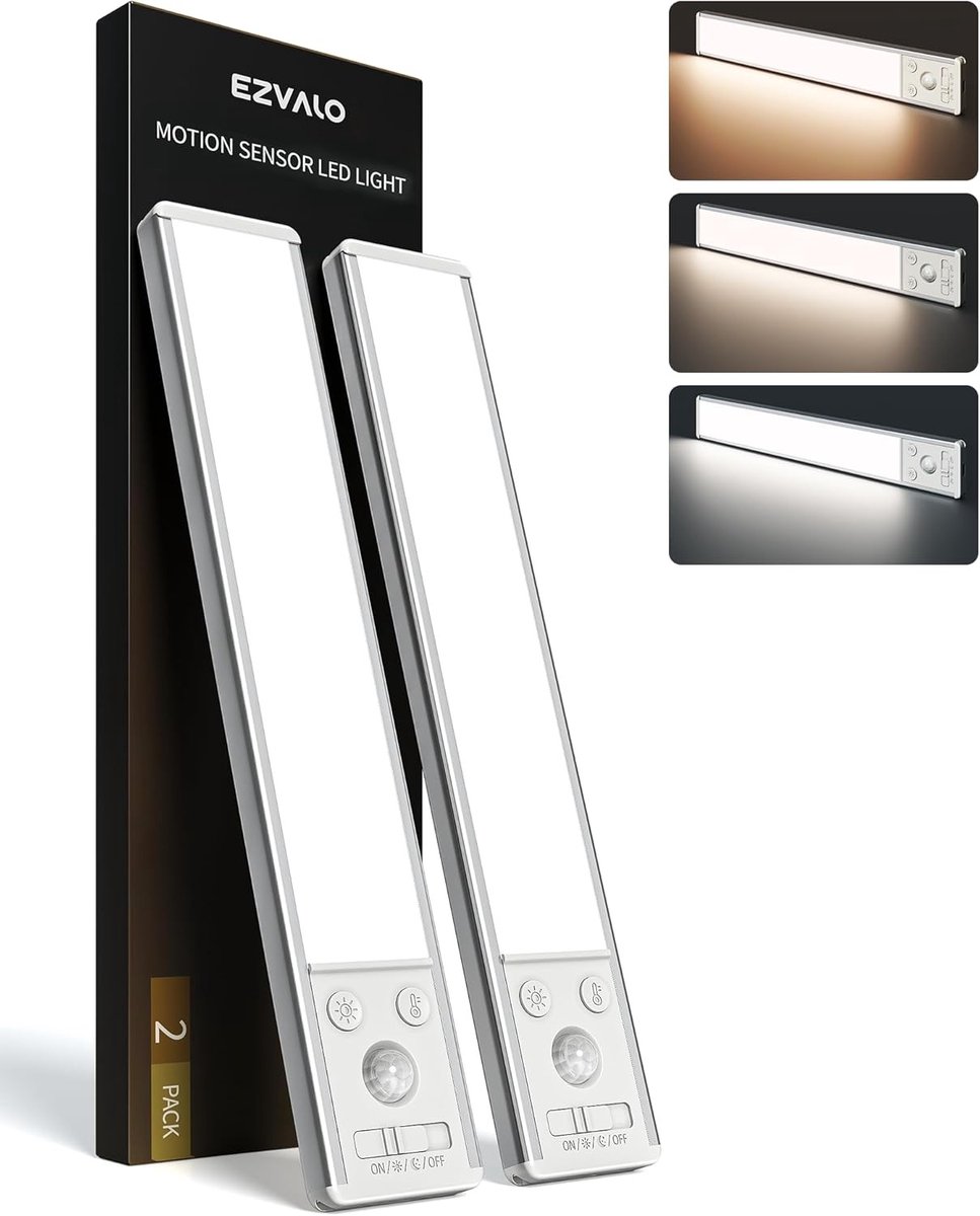Sensor lampjes met bewegingsmelder - Zilver - Oplaadbare LED Kastverlichting - 3 Kleurtemperaturen Dimbaar - Voor Keuken en Kasten