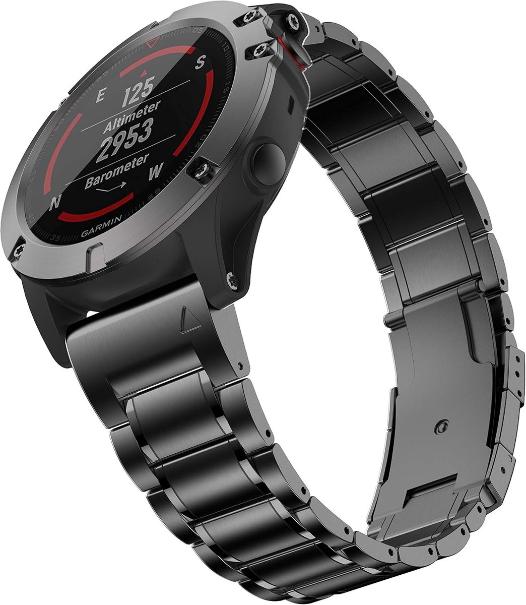 Metalen Horlogeband 26mm - Titanium - Verstelbaar - Geschikt voor Garmin Fenix 7X/6X/5X - ShopVlot