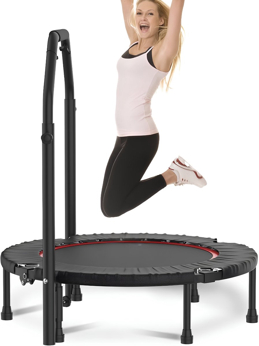 VALI®Fitness Trampoline - Inclusief Grijpstang - Mini Trampoline - Zwart - 102cm x 122cm x 19cm