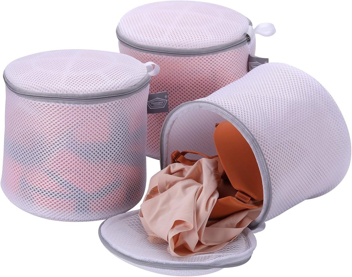 Wasnetjes met ritssluiting - Grijs - 18 x 18 cm - Polyester Mesh Waszakken voor Lingerie en BH's - Set van 3