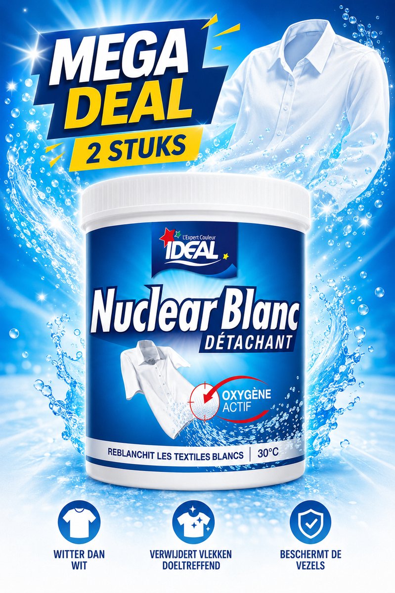 Ideal 2x Nuclear Blanc - Vlekverwijderaar voor Witte Was - Actieve Zuurstof - 450 g