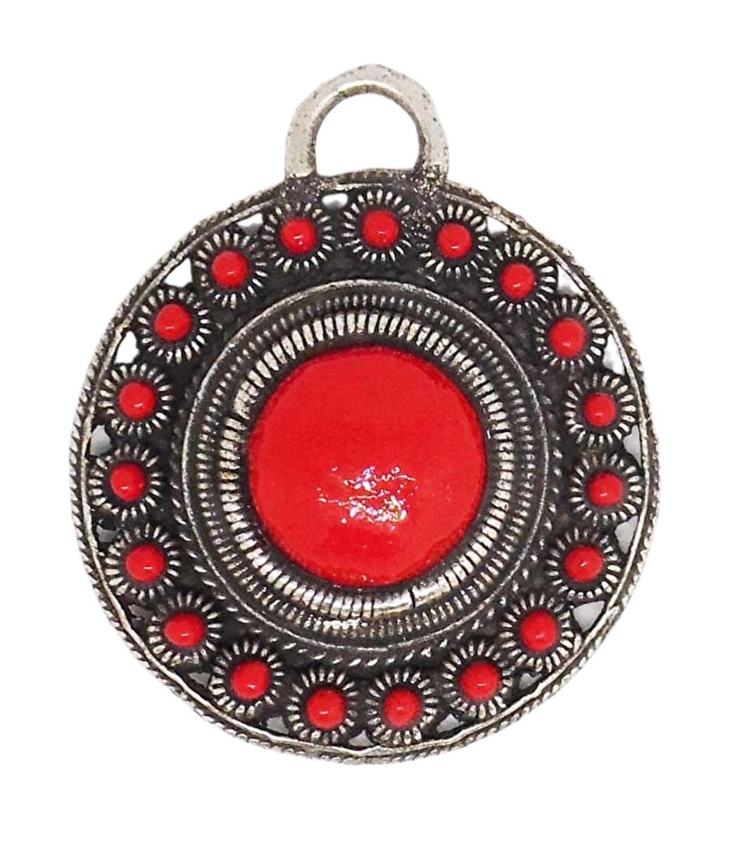 Zeeuws Meisje - Zeeuwse Knoop hanger met rood emaille, rood bol midden