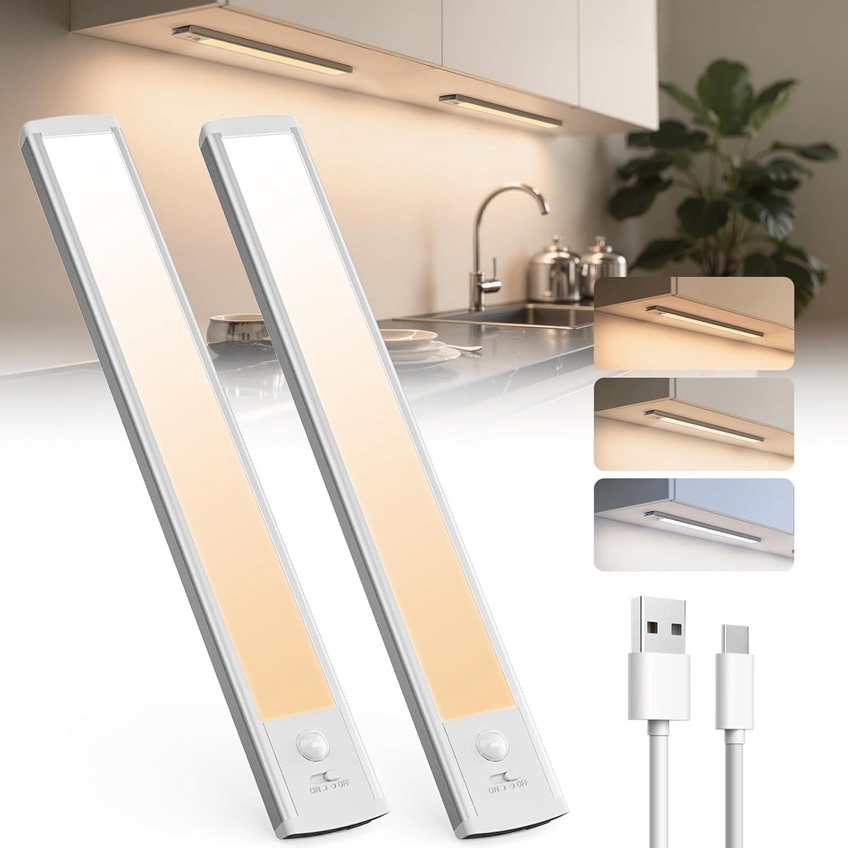 Sensor lampjes met bewegingsmelder - Wit - 3000/4000/6500K - Oplaadbare LED Kastlamp - Draadloze Verlichting voor Kasten