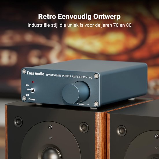 Stereo Versterker 2.0 - 2x50W - Klasse D HiFi - Retro Design - Voor Passieve Speakers 2-8 Ohm — afbeelding 5