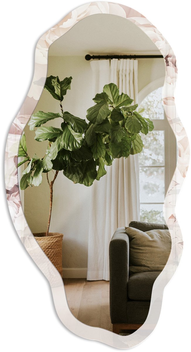 TULUP Subtiele Elegantie Spiegel - Wit Rechthoekige Spiegel Voor Interieur - Organische Spiegel - Slaapkamer, Woonkamer, Kantoor - Boho - 45x90 cm - Totale afmeting 52x97 cm Subtiele Elegantie, Wit