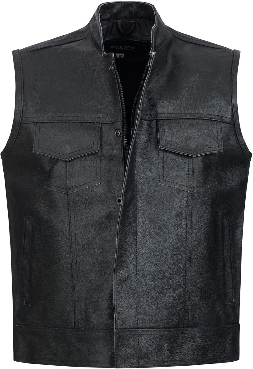 PAULGOS Leren Vest – Biker-model / Clubvest / Chopper-vest – 100% Echt Leer – BW4