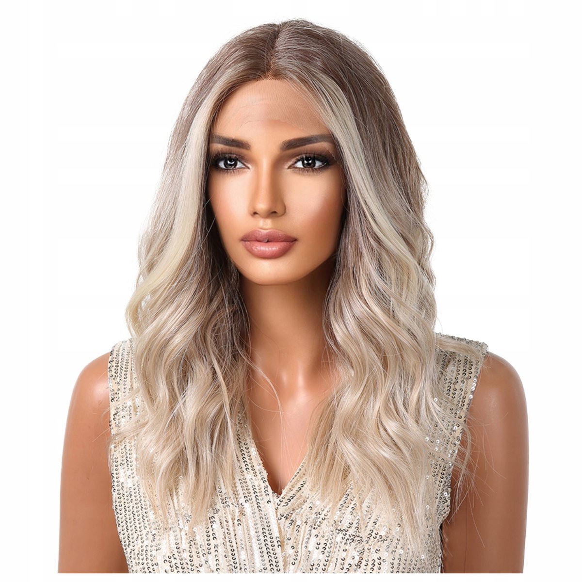 Damespruik Blond Bruin Golvend Lace Front Haar Ombre Natuurlijk