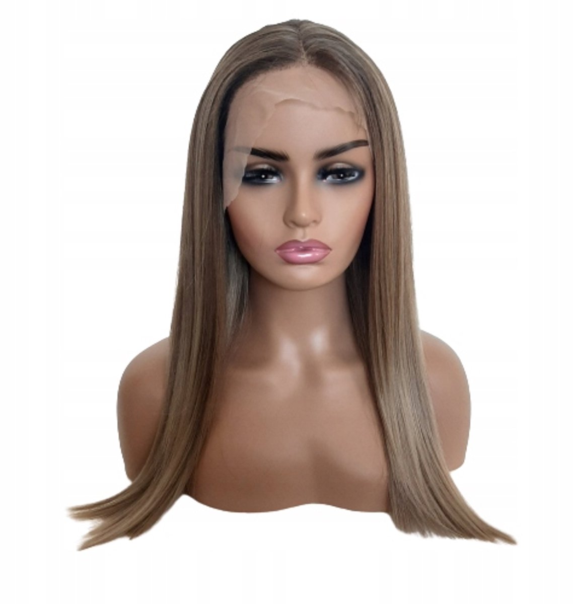 Lace Front Pruik - Bruin Blond - 55 cm - Inclusief Pruikenkap