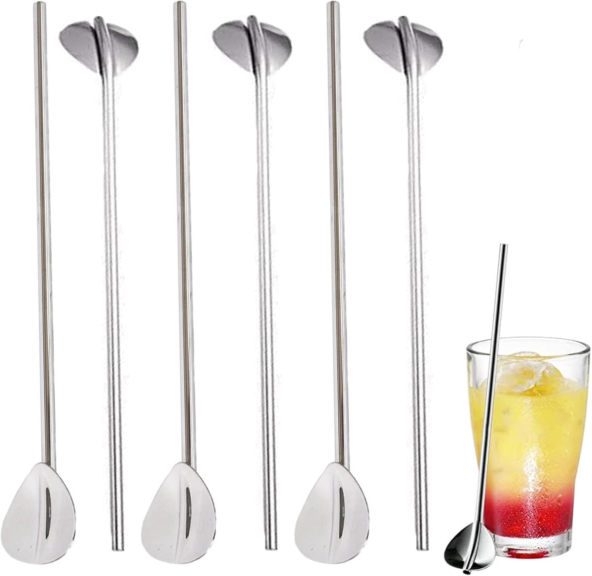 RVS Rietjes Set van 6 - Hartvormige Cocktail Lepels - Multifunctioneel - Duurzaam en Herbruikbaar - ShopVlot