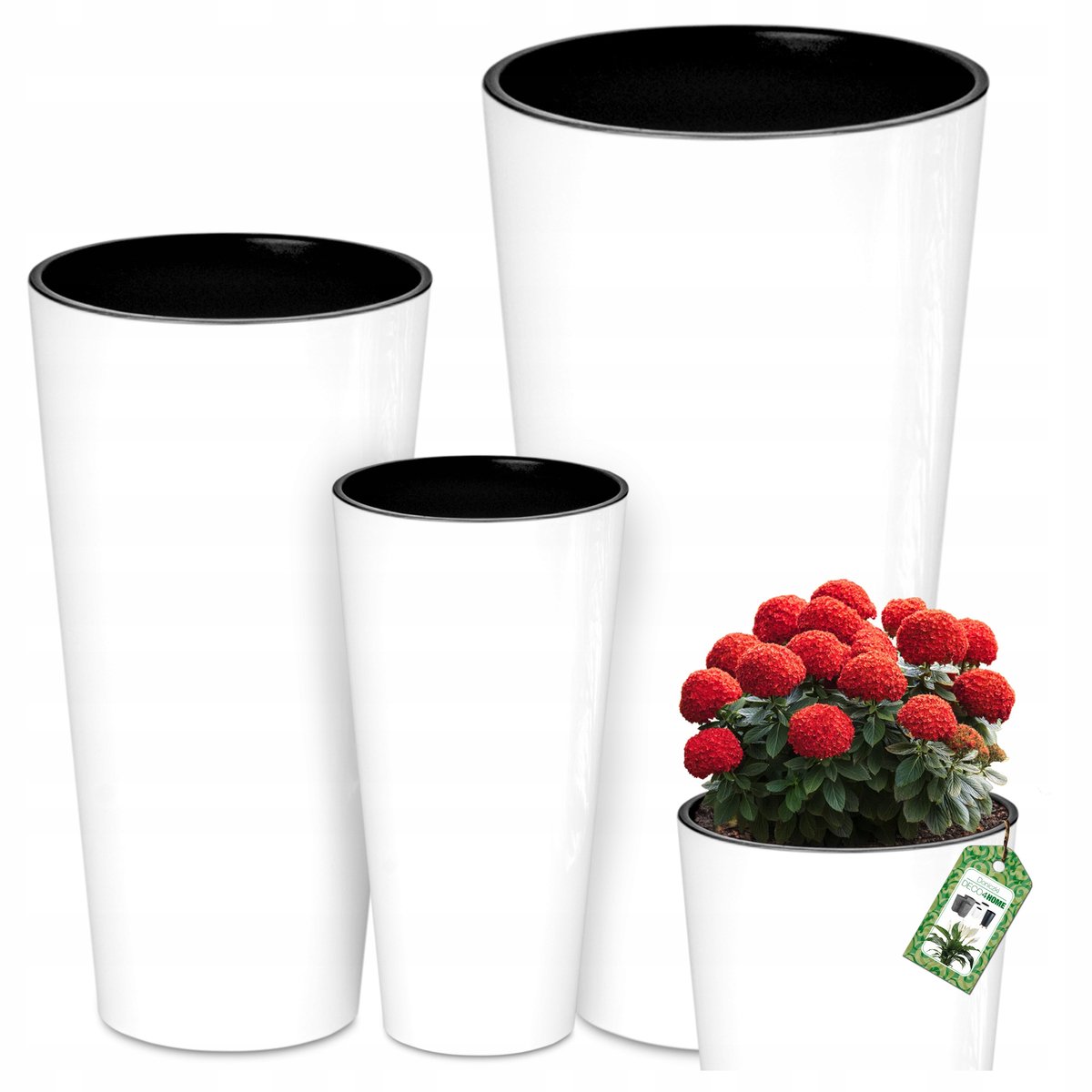 Set van 3 witte glanzende plantenbakken met binnenpotten