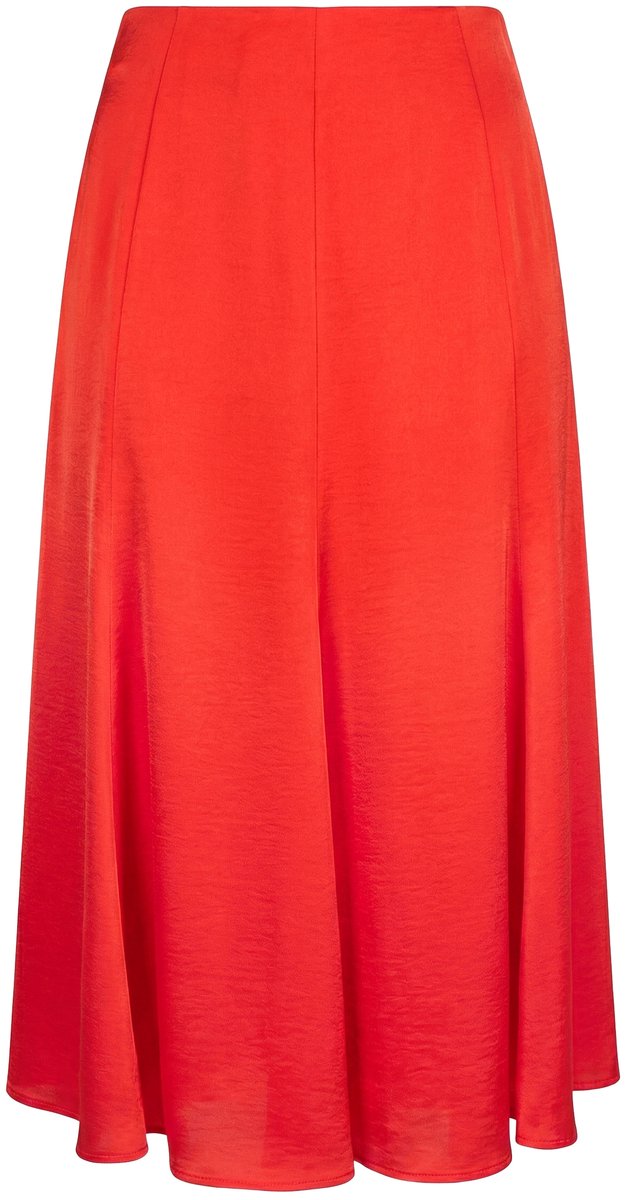 Ulla Popken - Dames - Maxi-rok van satijn klok-silhouet elastische tailleband - Paprikarood - Maat 42+