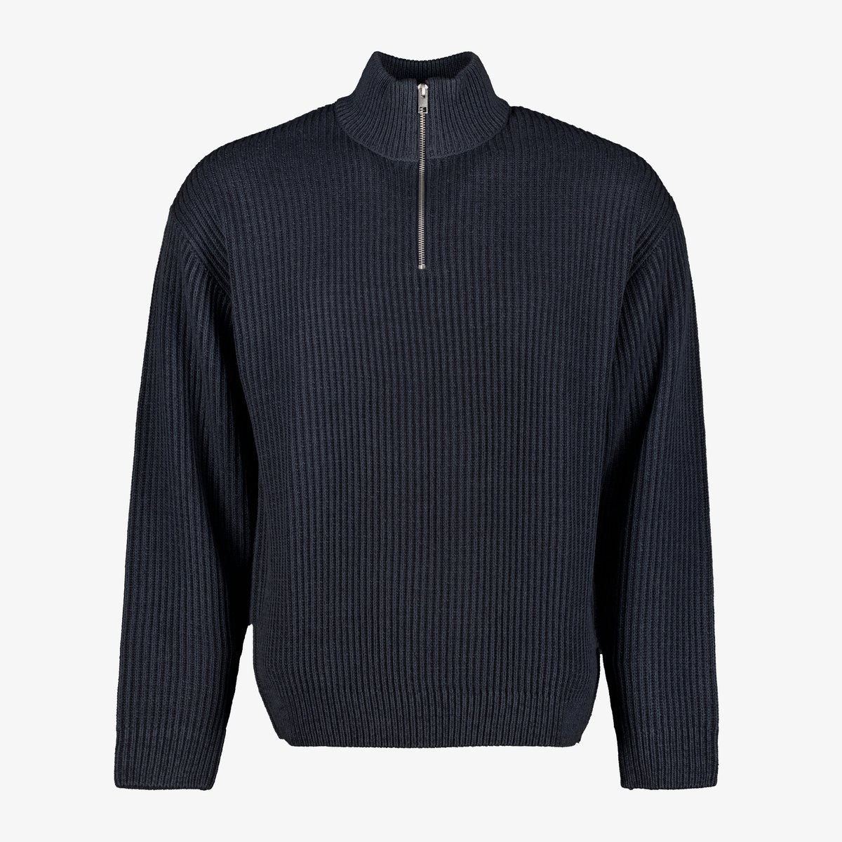 JJ REBEL ribgebreide heren trui met kraag donkerblauw - Maat L - 100% Acryl - Extra zacht