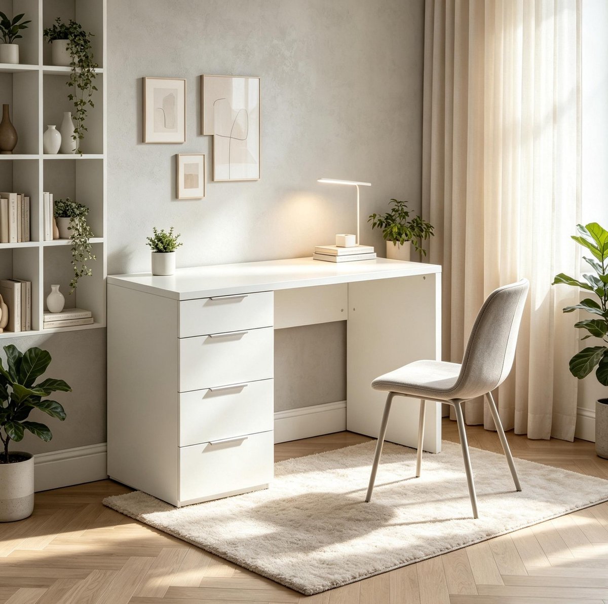 MIVRAY Computerbureau - Hoogglans Bureau Met 4 Lades En Opbergruimte - Voor Thuiswerk En Studie - Spaanplaat - Wit - 110 X 60 Cm