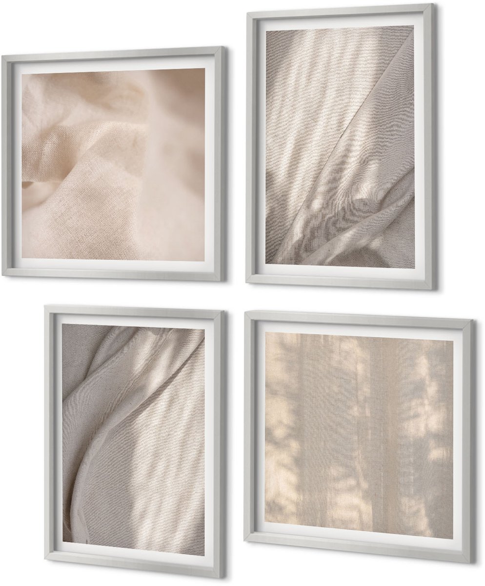 Coloray 4-Delige Schilderij Set - Natuurlijke textielstructuren van dichtbij - Boho - 40 x 40 cm en 40 x 60 cm - Wanddecoratie - Schilderijen Set - Interieur - Muurdecoratie
