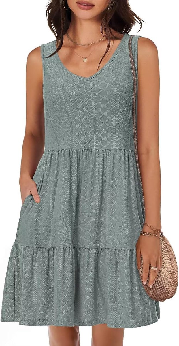 Tanmolo Summer Dress Women Sleeveless Swing Casual Beach Skirt with Pocket - ShopVlot