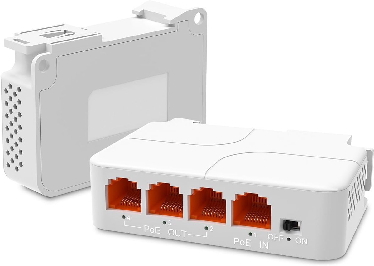 YuanLey 4-Port 2.5G PoE Extender with 3 PoE Outputs, Mini 4-Channel PoE Repeater 2500Mbps, Wall and DIN Rail Mount - ShopVlot