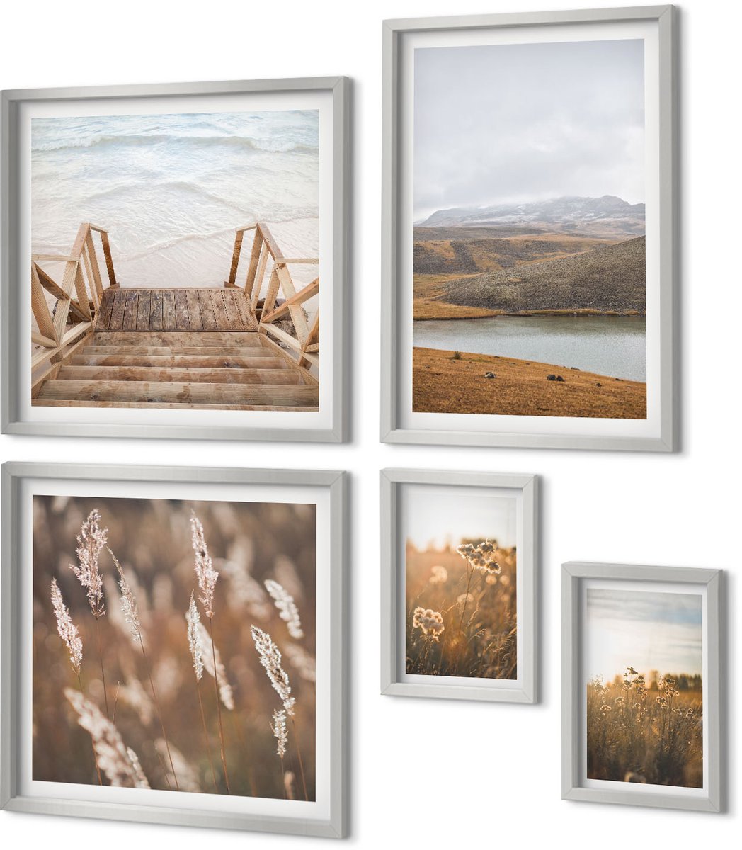 Coloray 5-Delige Schilderij Set - Stadsgezichten 'S Nachts Met Wolkenkrabbers En Verlichting - 20 x 30 cm - Wanddecoratie - Moderne Interieurdecoratie - Decoratieve Schilderijen