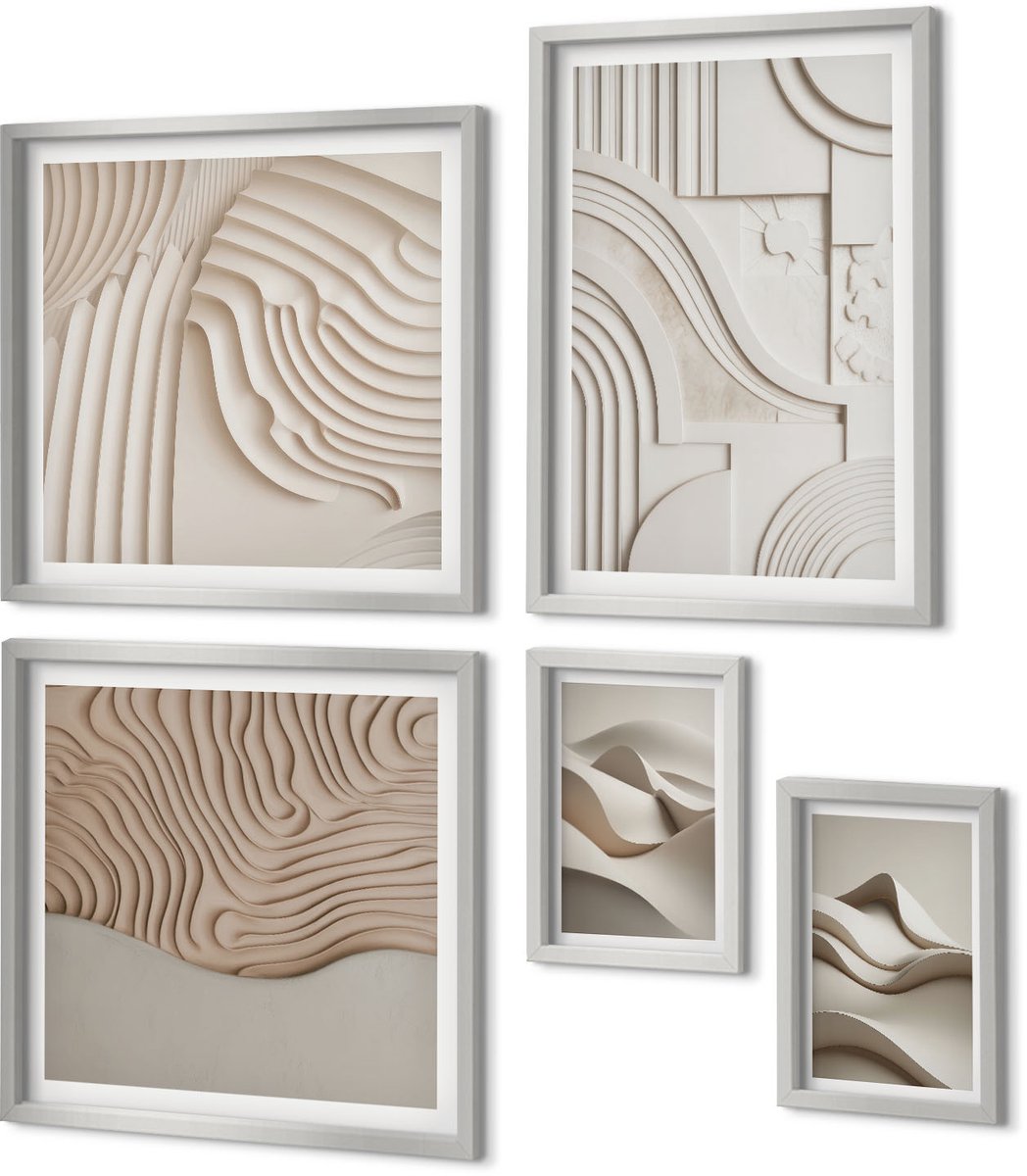 Coloray 5-Delige Schilderij Set - Uitzicht Op Zee Met Kliffen En Strandlandschappen - 20 x 30 cm - Wanddecoratie - Schilderijen Set - Kantoor