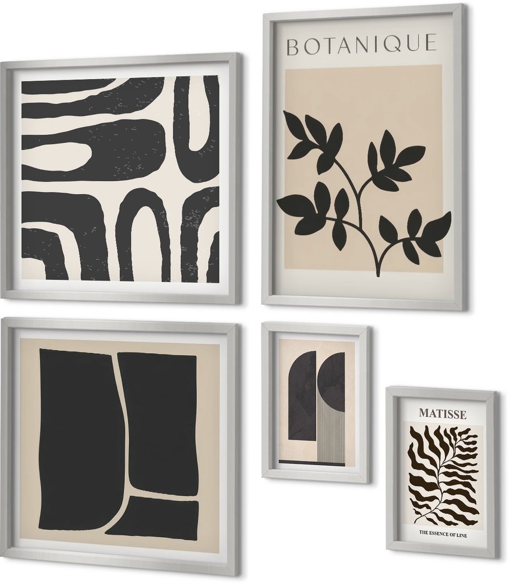 Coloray 5-Delige Schilderij Set - Bloemcomposities Retro Vintage Schilderij - 20 x 30 cm - Wanddecoratie - Schilderijen Set - Interieur - Woonkamer Decoratie