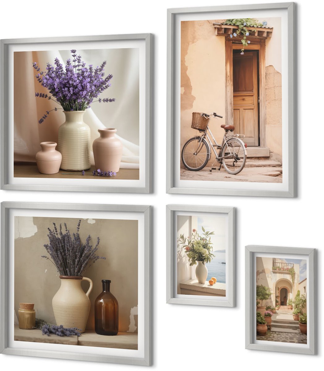Coloray 5-Delige Schilderij Set - Een Serene Zen-Compositie Van Stenen Met Bloemen Op Water. - 20 x 30 cm - Muurdecoratie - Wanddecoratie - Slaapkamer - Interieur Decoratie