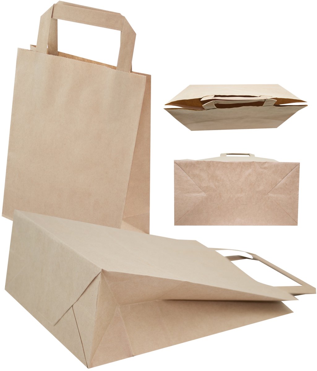 Bruine papierlades met plat handvat - 250 stuks - 18x8x23 cm