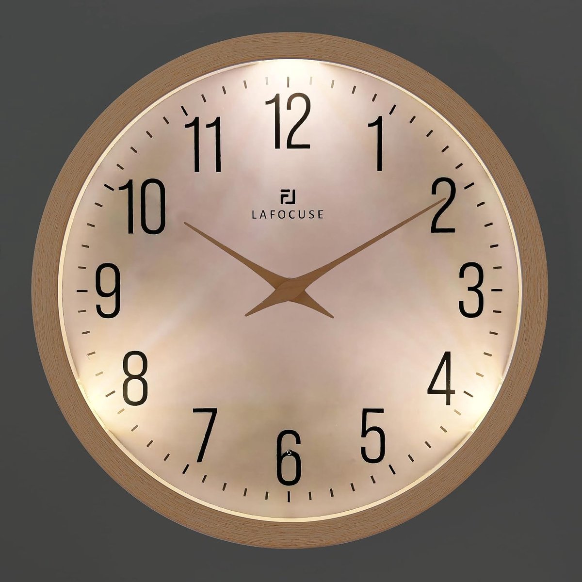 Lafocuse Nachtlampje wandklok 30 cm zonder tikkende geluiden, moderne beige wandklok licht op in het donker - ShopVlot