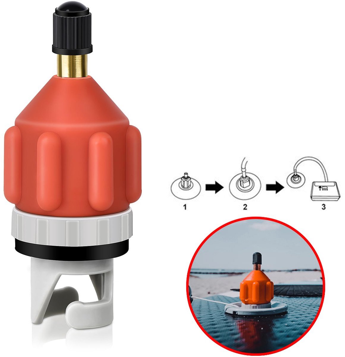 Best Active SUP Ventiel Adapter - Luchtventiel Set - Ventieladapter - Compressor Pomp Connector - Watersport Accessoires - Pompadapter voor SUP Board, Kajak en Opblaasboot - Oranje