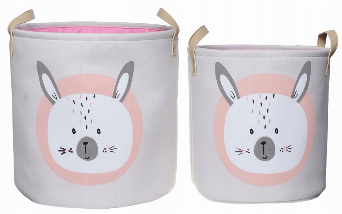 Set van 2 Opbergmanden Beer - Roze/Grijs