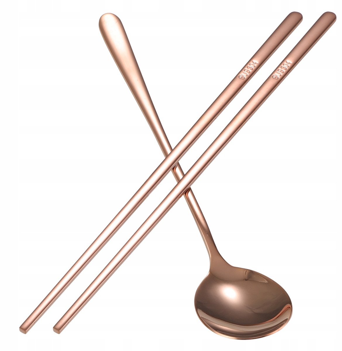 Roze Metalen Eetstokjes & Lepel Set - Roestvrij Staal