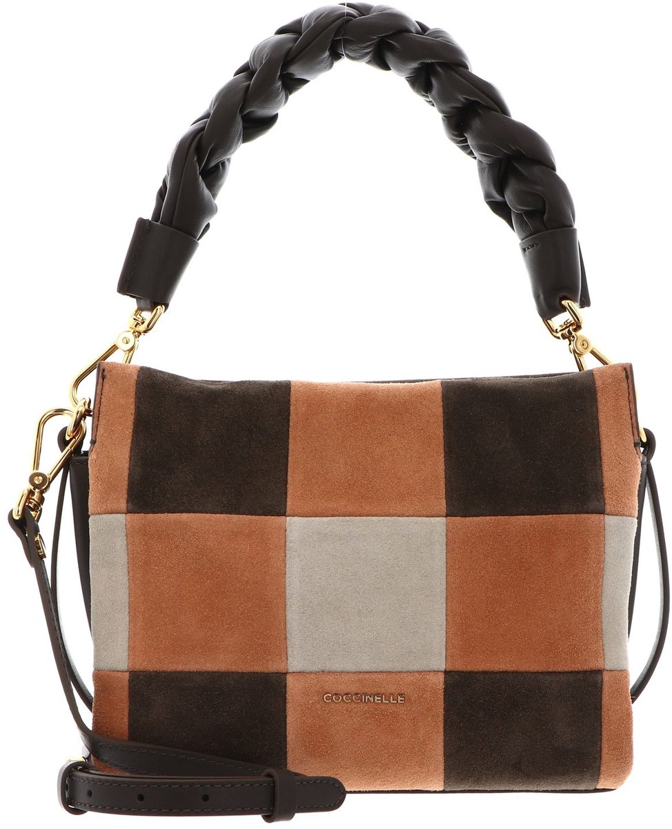 COCCINELLE Leren handtas schoudertas Boheme Vichy Patch Handbag Mul. Robin / Fango donkergroen