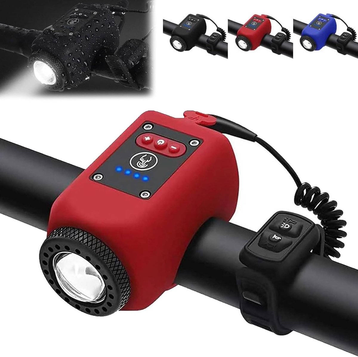 2-in-1 elektrische fietsclaxon en -lamp – 110 dB claxon met 5 geluidsmodi – Fietsverlichting - Fietsbel - Nachtverlichting - Waterdicht – Nachtritten - Geschikt voor volwassenen en mountainbikes - Rood