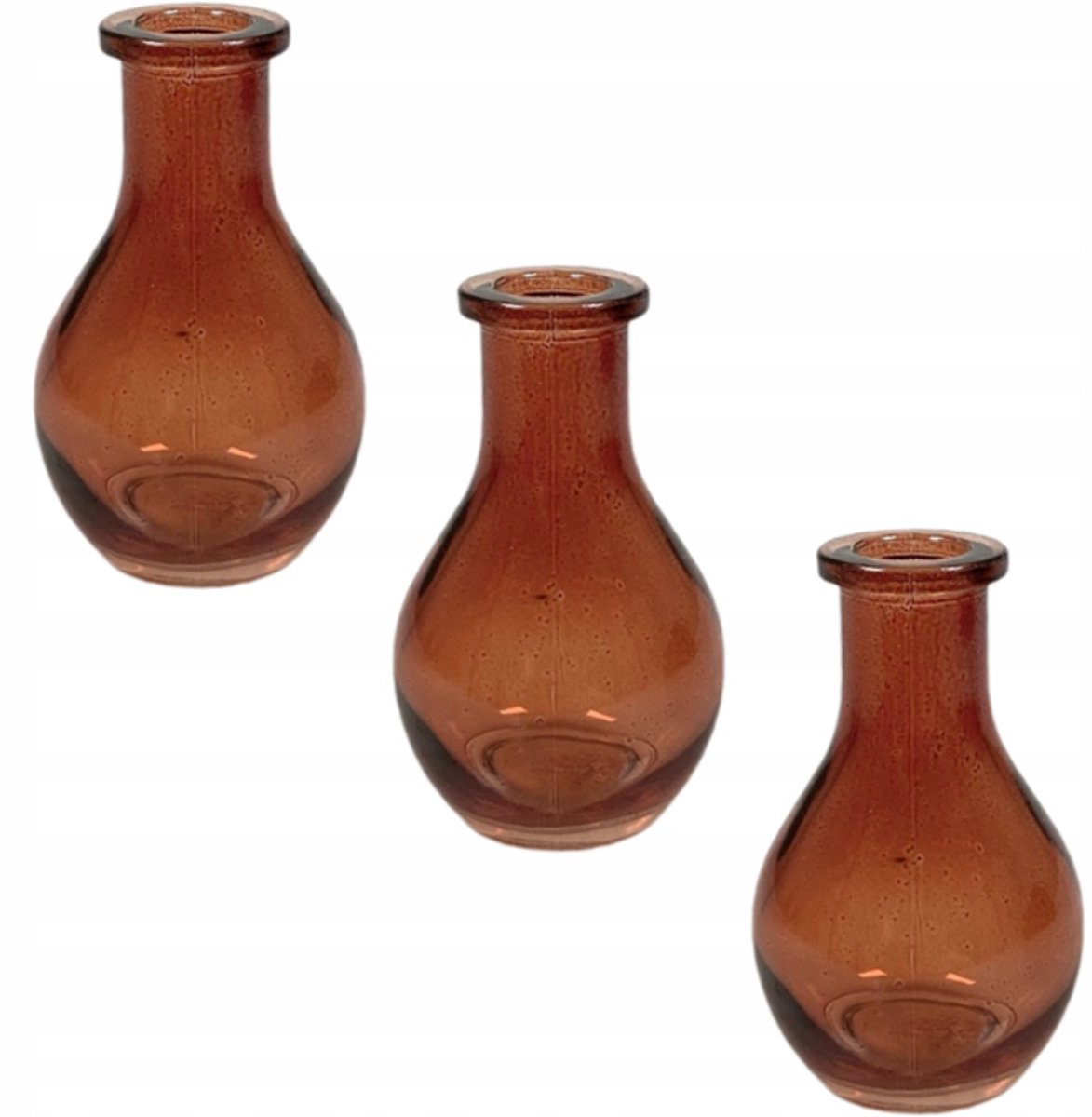 Set van 3 Bruine Glazen Vaasjes Decoratief 8,5 cm